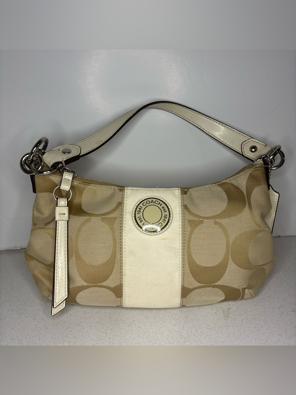 Coach Signature Beige Tan Small Hobo Shoulder Bag F19218